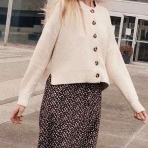 Madewell Broadway Boxy Cotton Button Front Cardigan Cream Medium